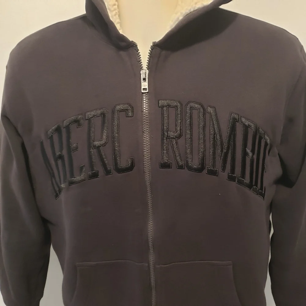 Abercrombie & Fitch Y2K Men's Sherpa Lined Full Zip Gray Hooded Jacket Size M. - Picture 2 of 10